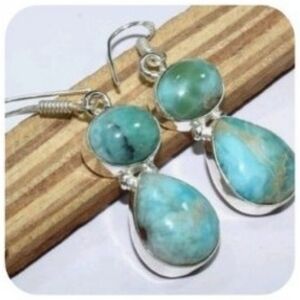 Larimar Gemstone 925 Sterling Silver Handmade Drop Dangle Earrings